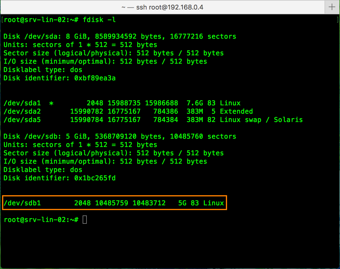 New 5 GB partition