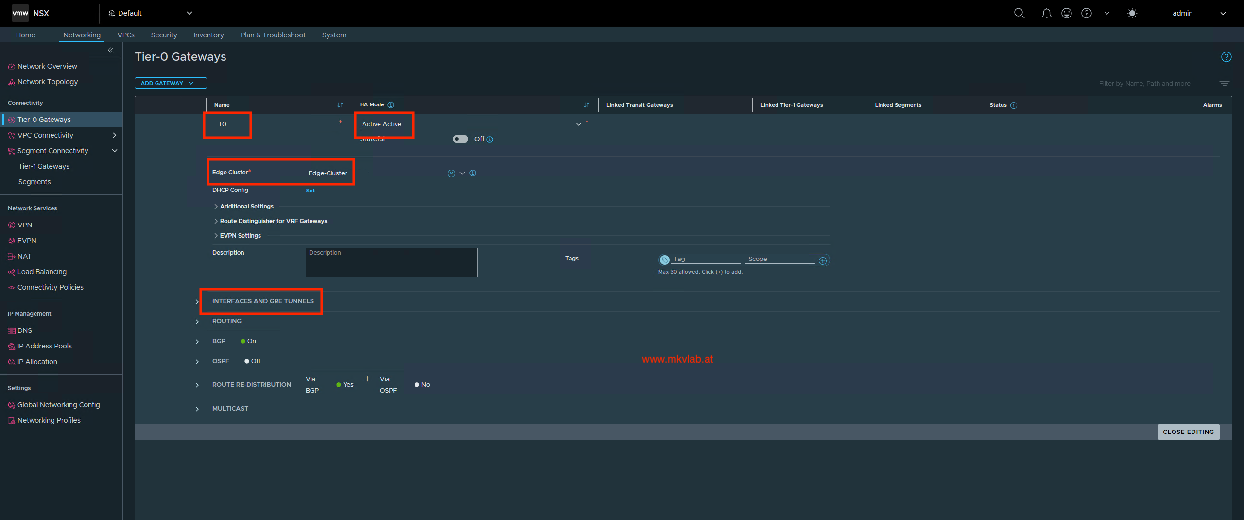 Tier-0 Gateway configuration