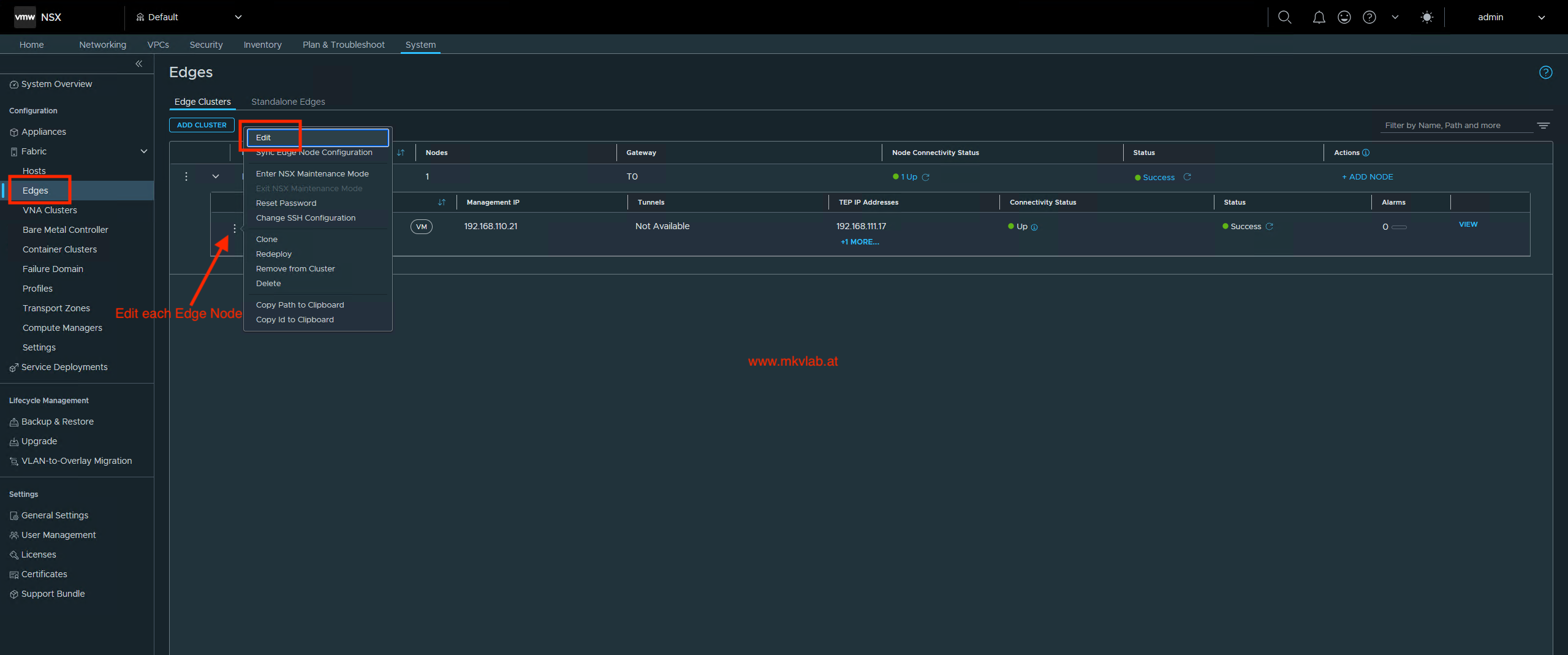 Edit the Edge node