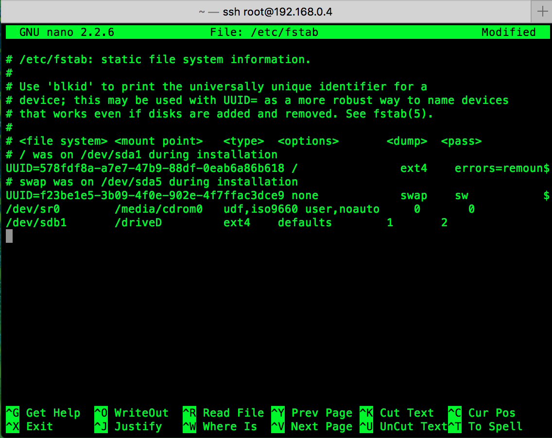 edit fstab and automise disk mount