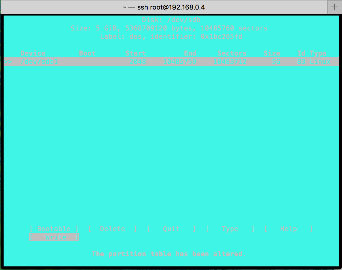the partition has been created