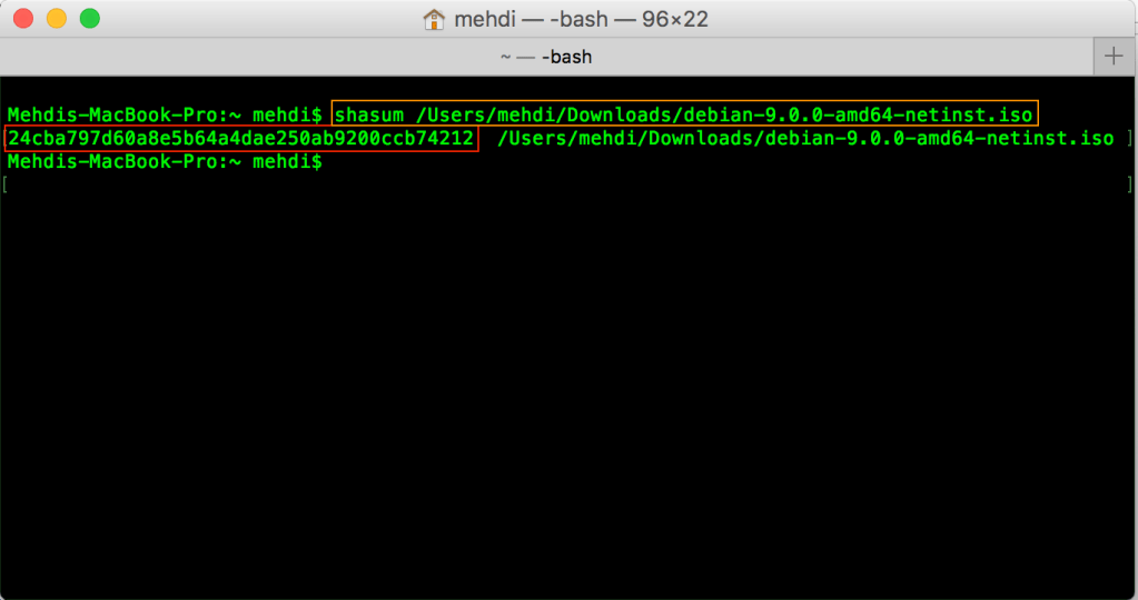 sha1 getting from terminal