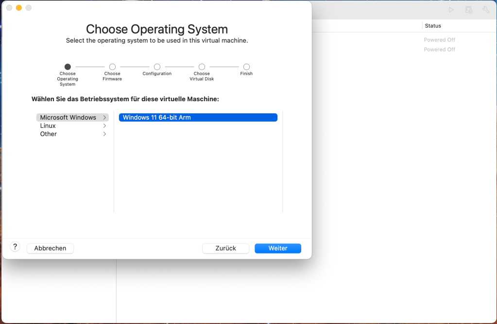 Windows 11 is to choose in VMware Fusion 13