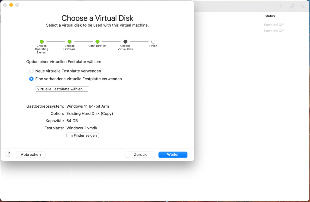 The default disk size will be 64GB but you can change it later