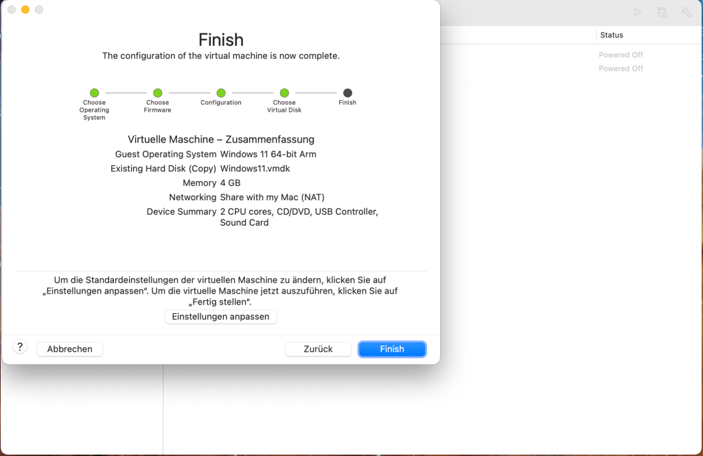 Also possible to change the hardware settings