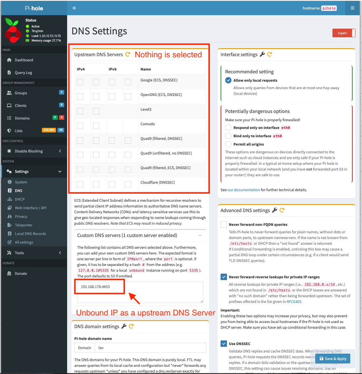 Unbound as upstream dns server